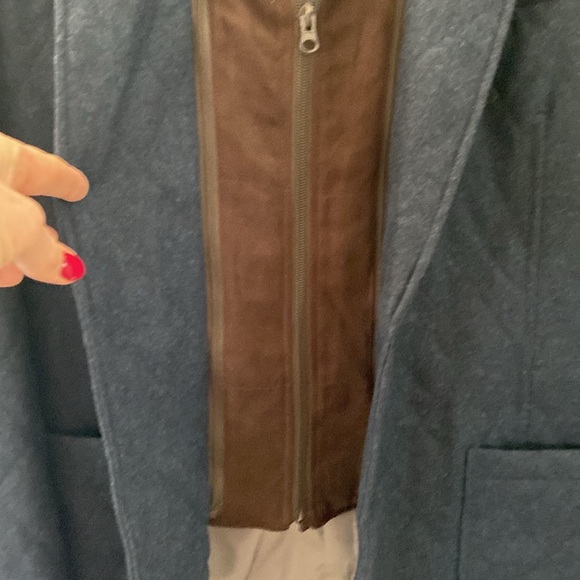 James Campbell Navy Wool Sportscoat Brown Elbow Patches & Removable Bibb. Small - Picture 5 of 12